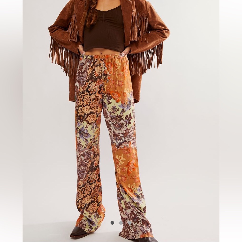 Floral Patchwork Satin Pants